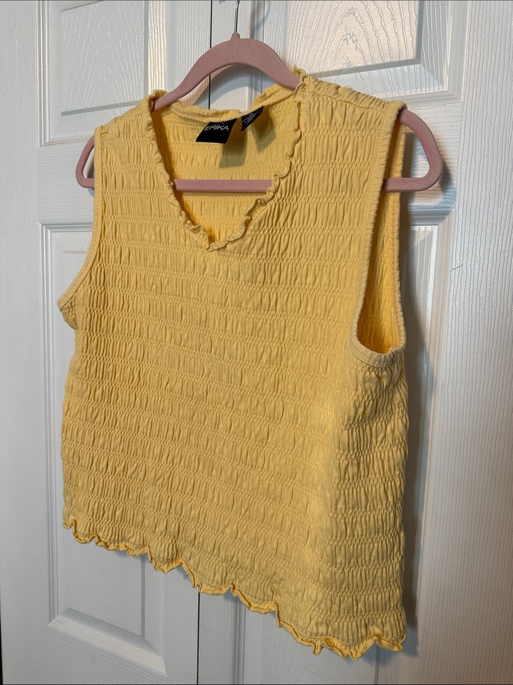 Erika Sunny Yellow Smocked V-Neck Tank
